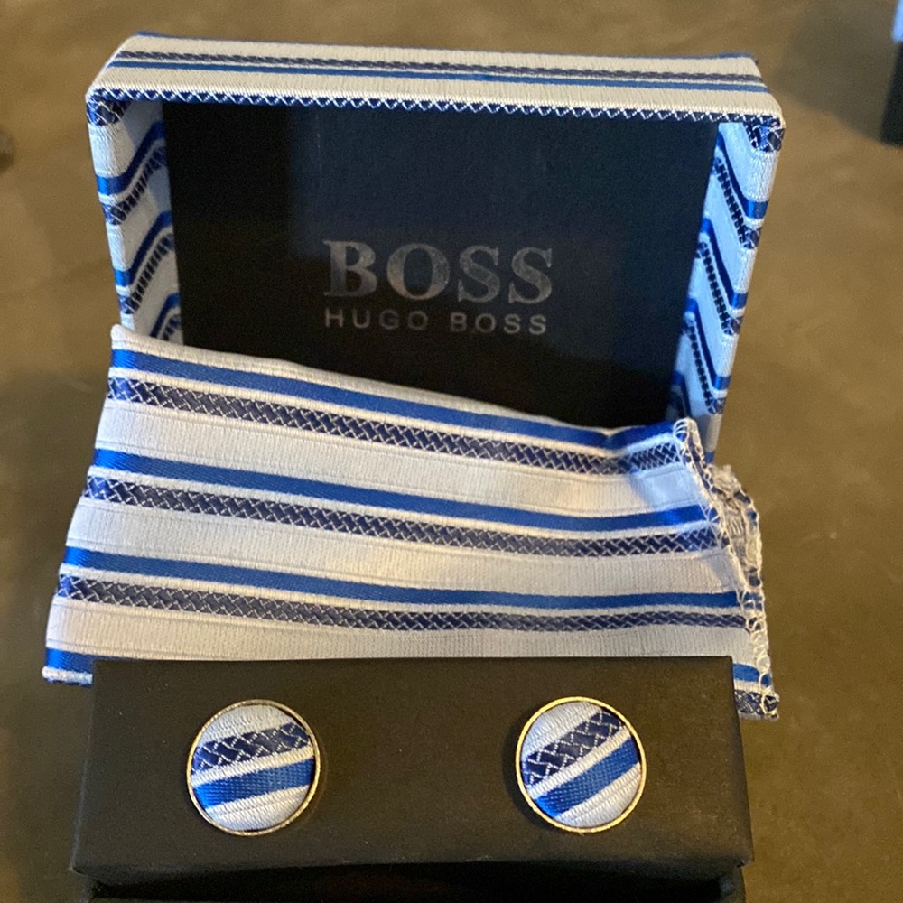 Cuff links and handkerchief